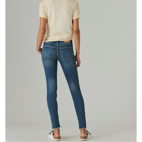 Lucky Brand Ava Mid Rise Skinny Jeans Blue Size 4 27 Raw Hem Ankle Cropped - Picture 4 of 15